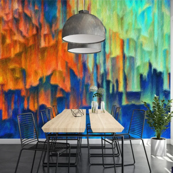 City Lights Wallpaper Mural - Abstract Mural - Colorful & Vibrant - Blue & Orange Tones - Contemporary & Modern Art - Entryway - Summer Decor City Lights Wallpaper Mural - Abstract Mural - Colorful & Vibrant - Blue & Orange Tones - Contemporary & Modern Art - Entryway - Summer Decor