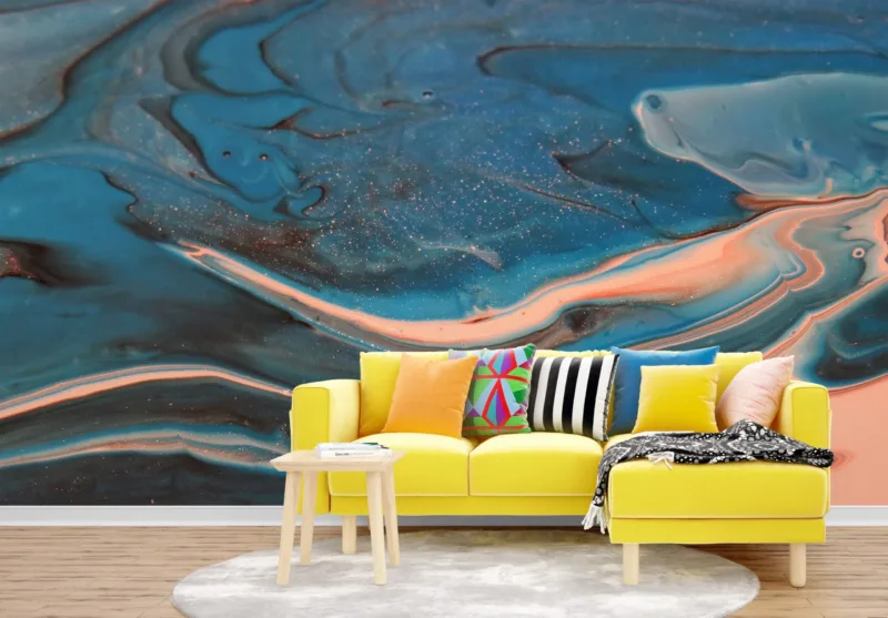 Modern Abstract Art Wallpaper - Blue, Green, Purple & Yellow - Colorful & Geometric Mural - Wall Mural - Living Room, Bedroom, Entryway