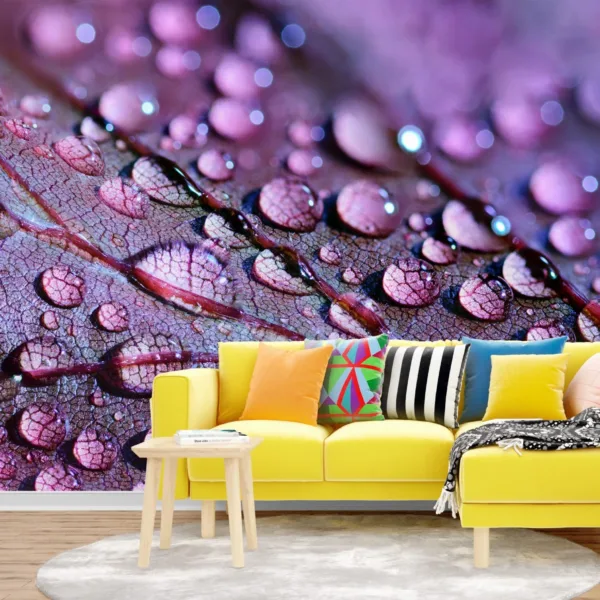 Raindrops on a Leaf Wallpaper - Nature Mural - Calming & Serene - Blue & Green Tones - Summer Decor Raindrops on a Leaf Wallpaper - Nature Mural - Calming & Serene - Blue & Green Tones - Summer Decor