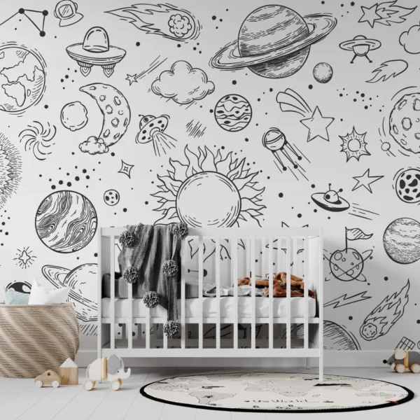 Hand-Drawn Space Exploration Wallpaper - Minimalist & Scandinavian Mural - Kids Room - Playroom Decor - Bedroom Decor Trends - Summer Decor Hand-Drawn Space Exploration Wallpaper - Minimalist & Scandinavian Mural - Kids Room - Playroom Decor - Bedroom Decor Trends - Summer Decor