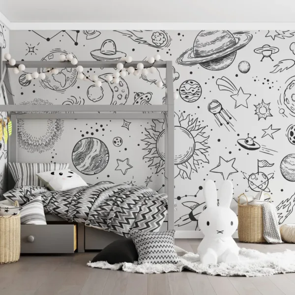 Hand-Drawn Space Exploration Wallpaper - Minimalist & Scandinavian Mural - Kids Room - Playroom Decor - Bedroom Decor Trends - Summer Decor Hand-Drawn Space Exploration Wallpaper - Minimalist & Scandinavian Mural - Kids Room - Playroom Decor - Bedroom Decor Trends - Summer Decor