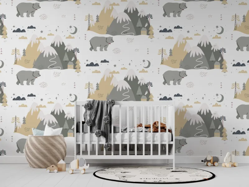 Woodland Nursery Wallpaper - Gender Neutral Mural - Mountain &Amp;Amp; Tree Motifs - Kids Room - Playroom Decor - Bedroom Decor Trends - Summer Decor Woodland Nursery Wallpaper - Gender Neutral Mural - Mountain & Tree Motifs - Kids Room - Playroom Decor - Bedroom Decor Trends - Summer Decor