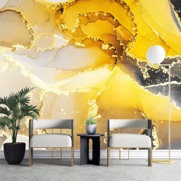 Golden Dream Wallpaper - Yellow 3D Marble Mural - Elegant & Modern - Luxury Home Decor - Bedroom, Dining & Living Room - Summer Decor Golden Dream Wallpaper - Yellow 3D Marble Mural - Elegant & Modern - Luxury Home Decor - Bedroom, Dining & Living Room - Summer Decor