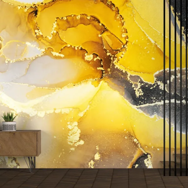 Golden Dream Wallpaper - Yellow 3D Marble Mural - Elegant & Modern - Luxury Home Decor - Bedroom, Dining & Living Room - Summer Decor Golden Dream Wallpaper - Yellow 3D Marble Mural - Elegant & Modern - Luxury Home Decor - Bedroom, Dining & Living Room - Summer Decor