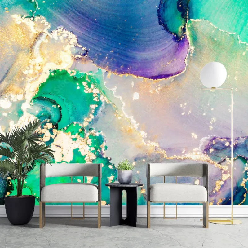 Abstract Colorful Marble Wallpaper - Vibrant & Modern Wall Murals - Home Decor & Interior Mural Trends - Artful Wall Coverings - Summer Decor
