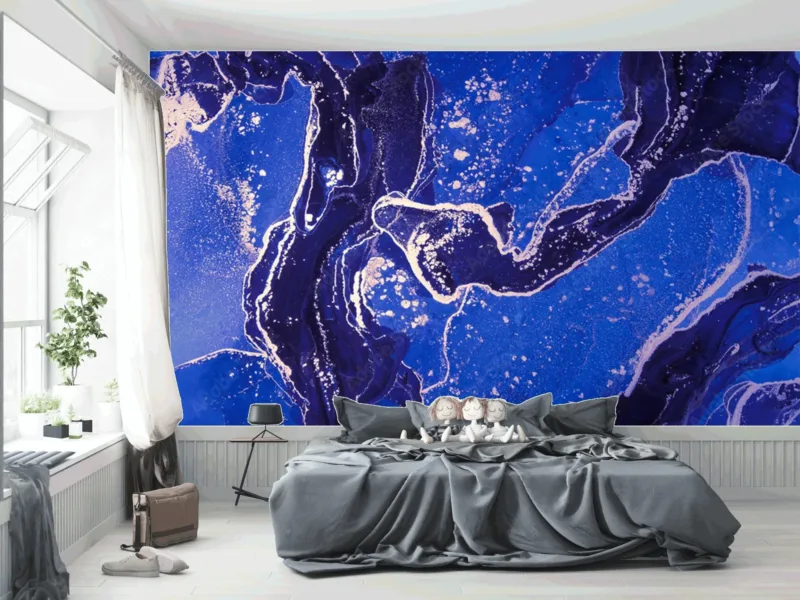 Blue Marble Wallpaper - Luxury Home Decor - Modern Art - Bedroom, Dining, Home Office, Entryway - Summer Decor