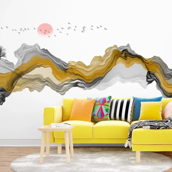 Golden Mountain Escape Wallpaper - Modern Landscape Wall Mural - Yellow & Gray Bedroom Decor - Peel & Stick Wallpaper Golden Mountain Escape Wallpaper - Modern Landscape Wall Mural - Yellow & Gray Bedroom Decor - Peel & Stick Wallpaper