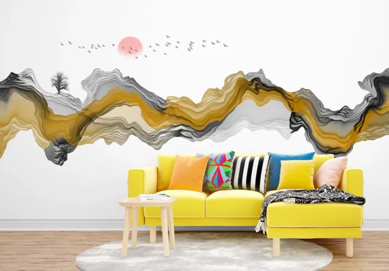 Golden Mountain Escape Wallpaper - Modern Landscape Wall Mural - Yellow &Amp;Amp; Gray Bedroom Decor - Peel &Amp;Amp; Stick Wallpaper Golden Mountain Escape Wallpaper - Modern Landscape Wall Mural - Yellow & Gray Bedroom Decor - Peel & Stick Wallpaper