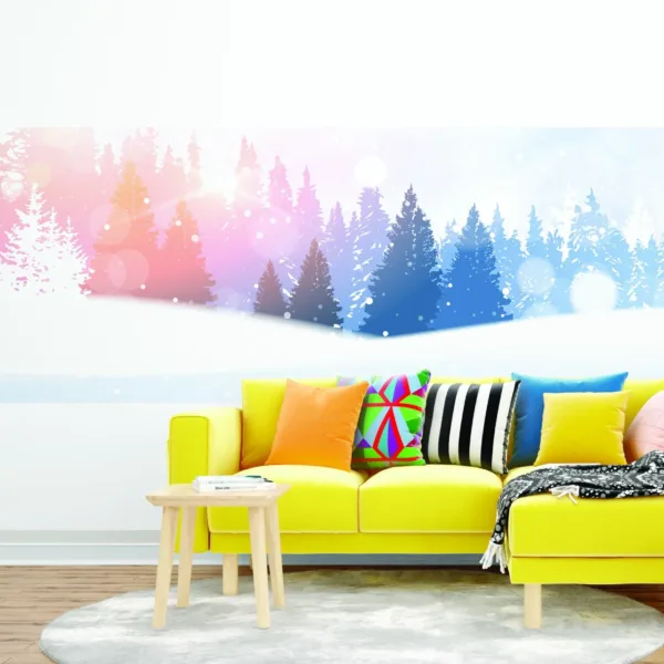 Dreamy Blue & Yellow Misty Forest Wallpaper Mural - Watercolor Landscape with Trees - Calming Nature Wall Art for Bedroom, Nursery, or Living Room Dreamy Blue & Yellow Misty Forest Wallpaper Mural - Watercolor Landscape with Trees - Calming Nature Wall Art for Bedroom, Nursery, or Living Room