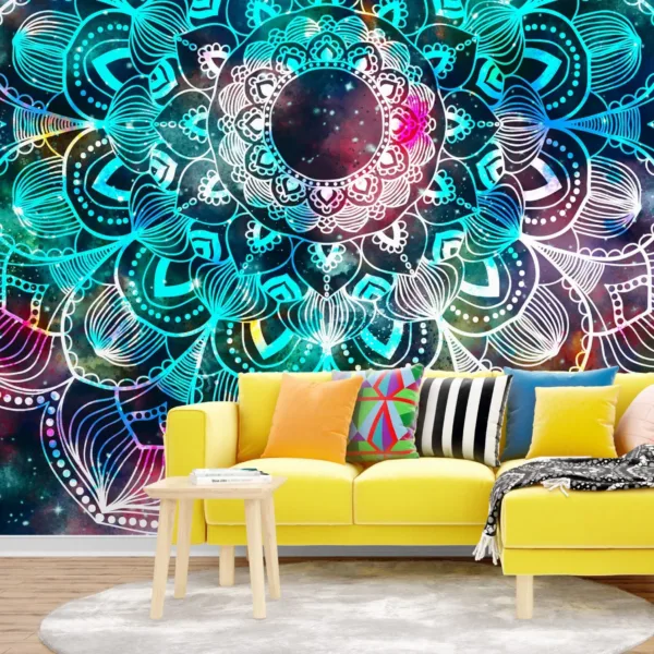 Boho Dreamcatcher Wallpaper - Pink, Green & White Mandala Mural - Self-Adhesive Wall Mural - Bohemian Bedroom, Living Room Decor Boho Dreamcatcher Wallpaper - Pink, Green & White Mandala Mural - Self-Adhesive Wall Mural - Bohemian Bedroom, Living Room Decor