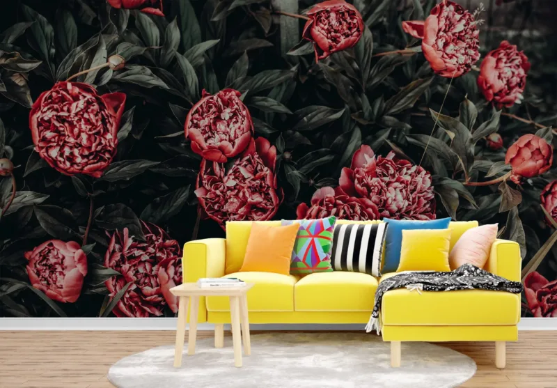 Peonies In Bloom Wallpaper - Pink &Amp;Amp; Purple Floral Wall Mural - Living , Bedroom Decor - Beautiful Peony Flowers With Green &Amp;Amp; Yellow Accents Peonies in Bloom Wallpaper - Pink & Purple Floral Wall Mural - Living , Bedroom Decor - Beautiful Peony Flowers with Green & Yellow Accents