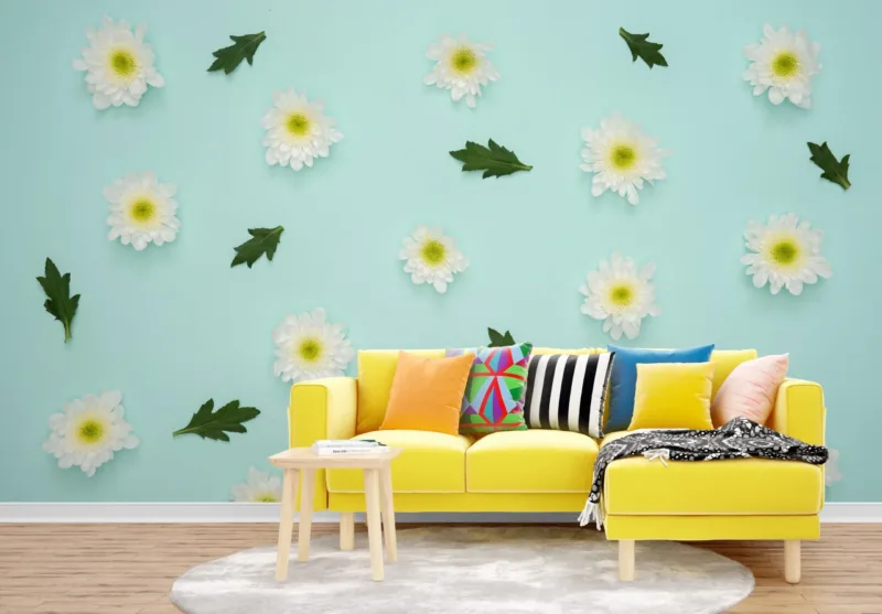 Green &Amp;Amp; Pink Floral Delight Wallpaper - Daisies &Amp;Amp; Leaves Mural - Nature Wall Mural - Bedroom, Living Room Decor - Kids Room Decor Green & Pink Floral Delight Wallpaper - Daisies & Leaves Mural - Nature Wall Mural - Bedroom, Living Room Decor - Kids Room Decor
