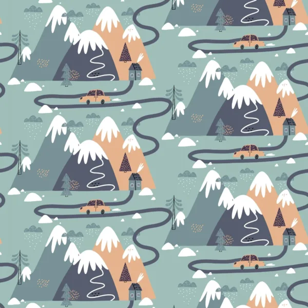 Whimsical Mountain Adventure Wallpaper - Blue & Black Wall Mural - Boys & Girls , Kids Room, Nursery Decor - Playful Mountain Landscape Whimsical Mountain Adventure Wallpaper - Blue & Black Wall Mural - Boys & Girls , Kids Room, Nursery Decor - Playful Mountain Landscape