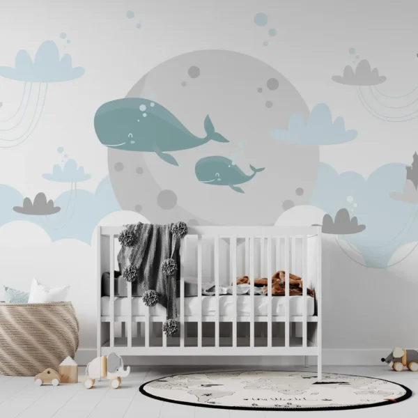 Under the Sea Wallpaper - Blue, Green, Pink, Purple & Yellow - Whale & Calf Mural - Pastel - Nursery & Kids Room Decor - Whimsical Wall Mural Under the Sea Wallpaper - Blue, Green, Pink, Purple & Yellow - Whale & Calf Mural - Pastel - Nursery & Kids Room Decor - Whimsical Wall Mural