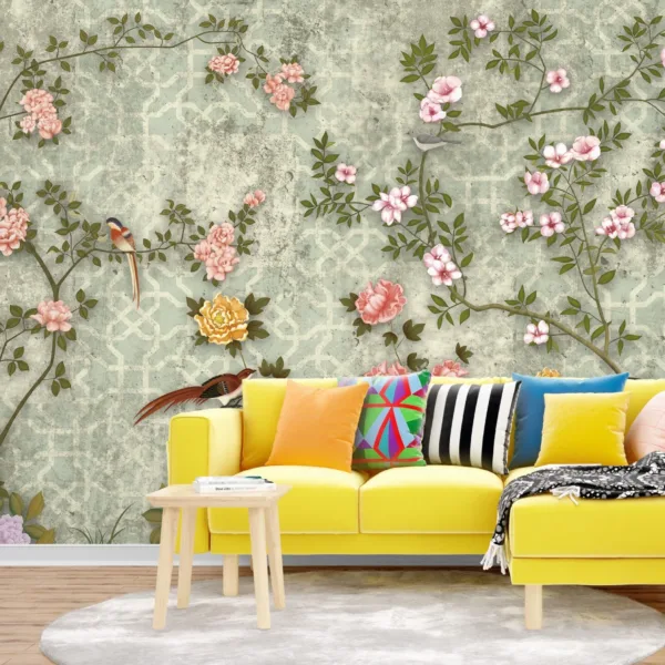 Delicate Floral Garden Wallpaper Green & Pink Tones - Bedroom, Dining, Home Office, Entryway - Summer Decor Delicate Floral Garden Wallpaper Green & Pink Tones - Bedroom, Dining, Home Office, Entryway - Summer Decor