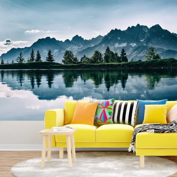 Mountain Lake Wallpaper - Nature Mural - Peaceful & Serene - Blue, Brown & Green - Bedroom, Dining, Home Office, Entryway - Summer Decor Mountain Lake Wallpaper - Nature Mural - Peaceful & Serene - Blue, Brown & Green - Bedroom, Dining, Home Office, Entryway - Summer Decor