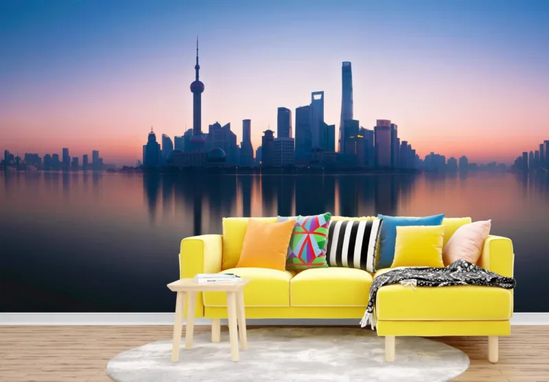 Shanghai Skyline Wallpaper - 3D Mural - Modern Cityscape - Sunset View - Entryway - Summer Decor Shanghai Skyline Wallpaper - 3D Mural - Modern Cityscape - Sunset View - Entryway - Summer Decor