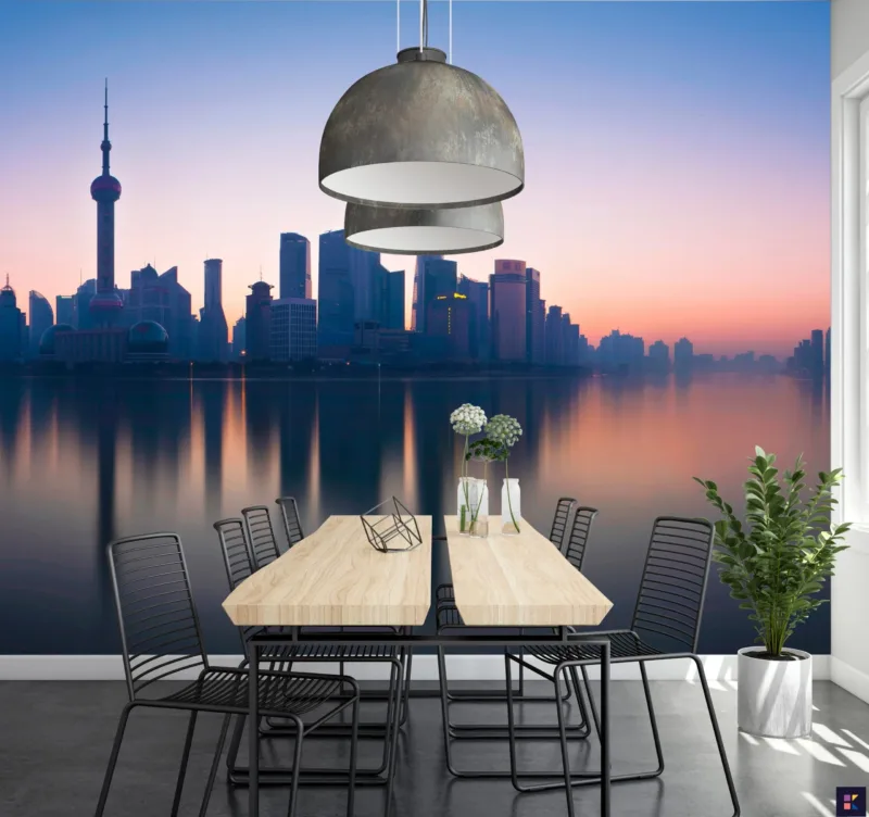 Shanghai Skyline Wallpaper - 3D Mural - Modern Cityscape - Sunset View - Entryway - Summer Decor Shanghai Skyline Wallpaper - 3D Mural - Modern Cityscape - Sunset View - Entryway - Summer Decor