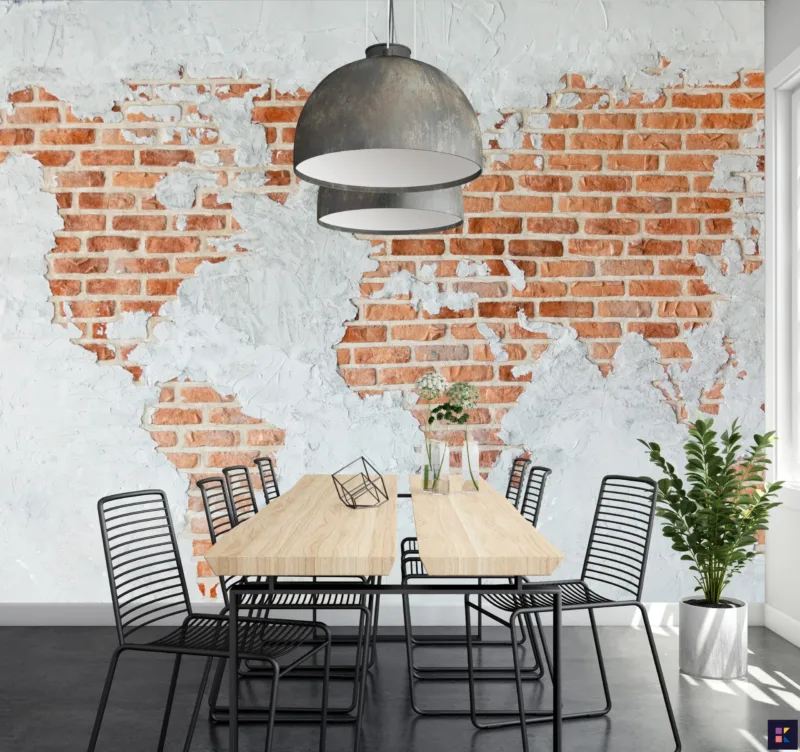 Brick Wall Mural Wallpaper - Whitewashed Brick With Green &Amp;Amp; Orange Accents - Modern Urban - Kids, Living Room &Amp;Amp; Dining Room Decor Brick Wall Mural Wallpaper - Whitewashed Brick with Green & Orange Accents - Modern Urban - Kids, Living Room & Dining Room Decor