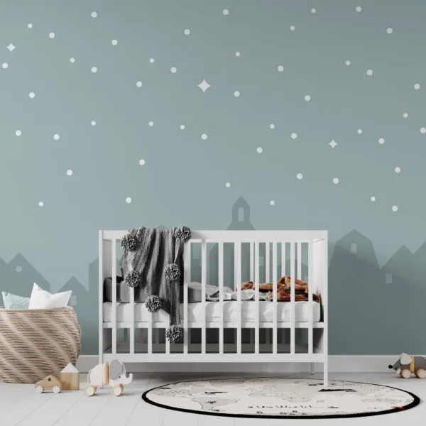 Night City Lights Wallpaper - Baby Room - Nursery Decor - Gender Neutral Mural - Blue & Gray Tones - City Skyline - Summer Decor Night City Lights Wallpaper - Baby Room - Nursery Decor - Gender Neutral Mural - Blue & Gray Tones - City Skyline - Summer Decor