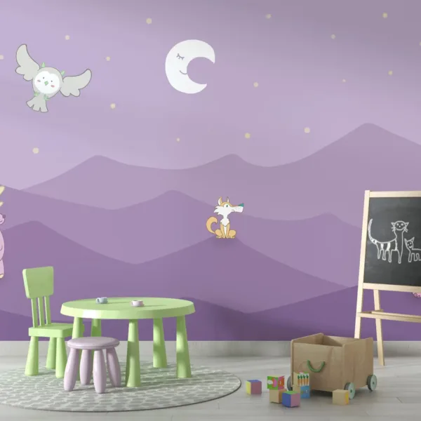 Purple Mountain Kids Room Wallpaper - Whimsical & Creative Mural - Colorful & Fun - Animal - Playroom Decor - Summer Decor Purple Mountain Kids Room Wallpaper - Whimsical & Creative Mural - Colorful & Fun - Animal - Playroom Decor - Summer Decor