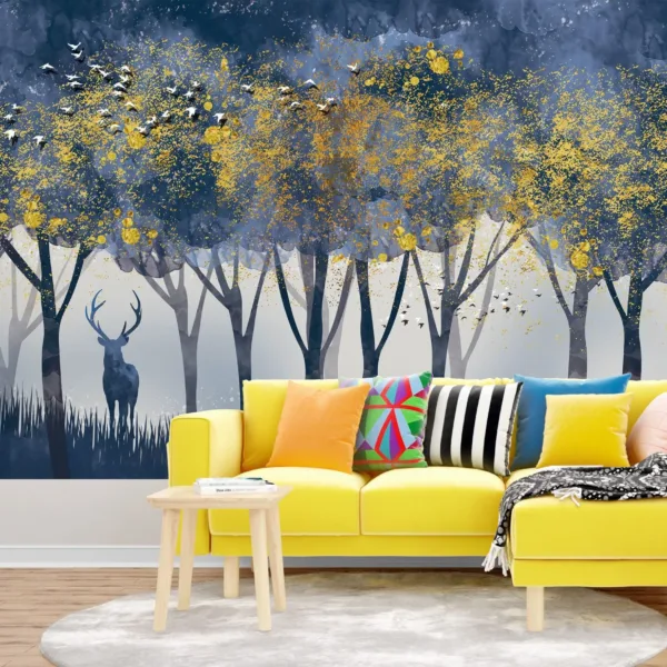 Enchanted Forest Wallpaper - Blue & Gold Kids Room Wall Mural - Whimsical Nature Theme - Trees & Animals - Young Boys Bedroom Decor Enchanted Forest Wallpaper - Blue & Gold Kids Room Wall Mural - Whimsical Nature Theme - Trees & Animals - Young Boys Bedroom Decor