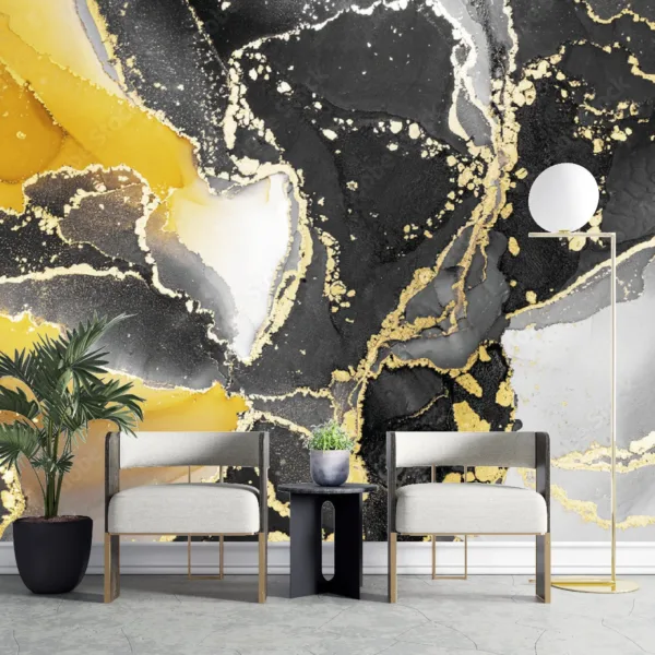 Golden Black Marble Wallpaper - Luxury Wall Murals - Home Decor & Interior Mural Trends - Modern Art - Peel & Stick - Summer Decor Golden Black Marble Wallpaper - Luxury Wall Murals - Home Decor & Interior Mural Trends - Modern Art - Peel & Stick - Summer Decor