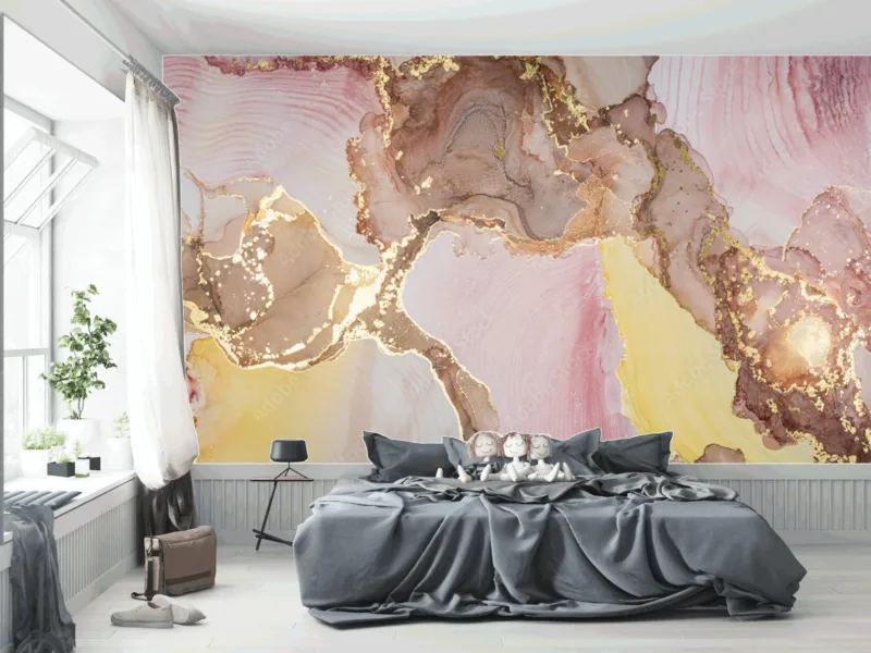 Abstract Pink & Gold Marble Wallpaper - Elegant & Sophisticated Mural - Luxury Home Decor - Modern Art - Summer Decor
