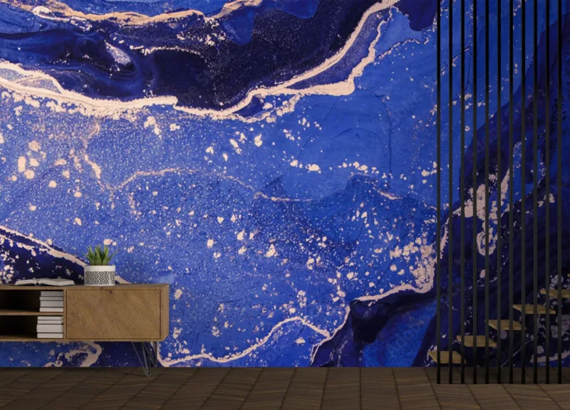 Blue & Gold Marble Wallpaper - Glamourous- Luxury Home Decor - Modern Art - Bedroom, Dining, Home Office, Entryway - Summer Decor