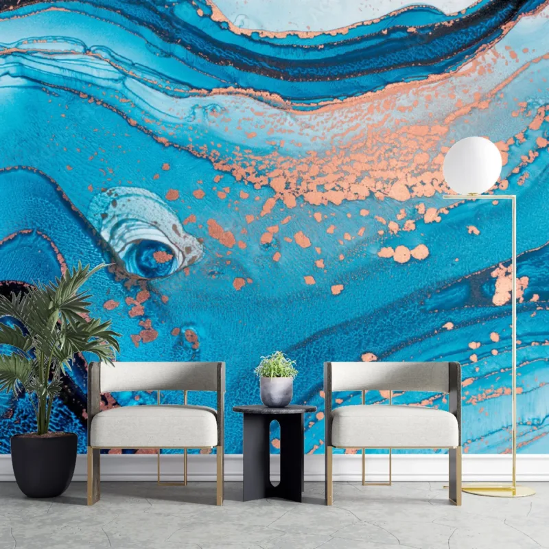 Blue & Gold Marble Wallpaper - Luxury Wall Murals - Bedroom - Modern Art - Dining Room Decor - home Office - Entryway - Summer Decor