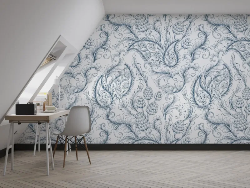 Blue &Amp;Amp; White Damask Wallpaper - Elegant Floral Wall Mural - Classic &Amp;Amp; Sophisticated Mural - Living Room, Bedroom &Amp;Amp; Dining Room Decor Blue & White Damask Wallpaper - Elegant Floral Wall Mural - Classic & Sophisticated Mural - Living Room, Bedroom & Dining Room Decor