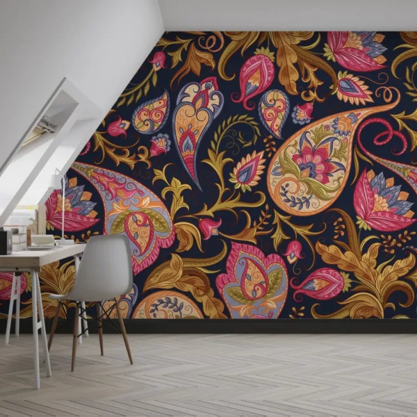 Paisley Floral Damask Wallpaper - Bohemian &Amp; Eclectic Wall Mural - Colorful &Amp; Intricate Mural - Living Room &Amp; Bedroom Decor Paisley Floral Damask Wallpaper - Bohemian & Eclectic Wall Mural - Colorful & Intricate Mural - Living Room & Bedroom Decor