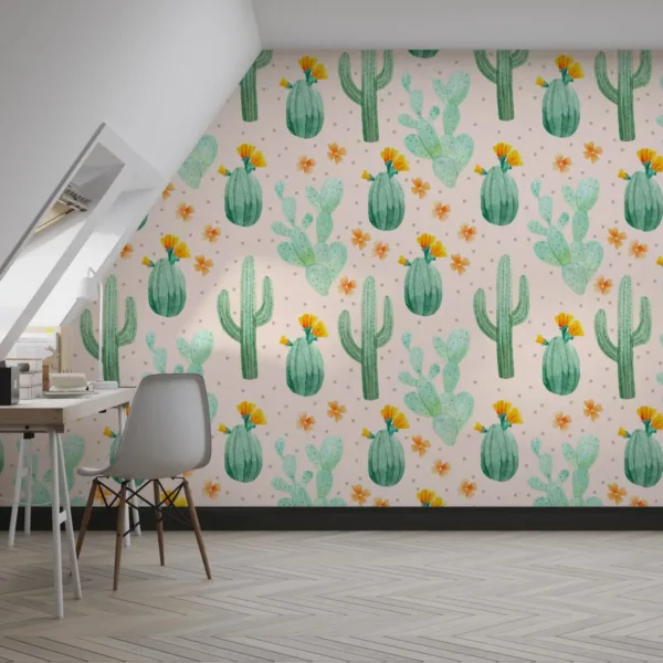 Watercolor Cactus Wallpaper - Whimsical Pink &Amp; Green Wall Mural - Nature Theme - Home Decor - Living Room, Bedroom &Amp; Kids Room Decor Watercolor Cactus Wallpaper - Whimsical Pink & Green Wall Mural - Nature Theme - Home Decor - Living Room, Bedroom & Kids Room Decor