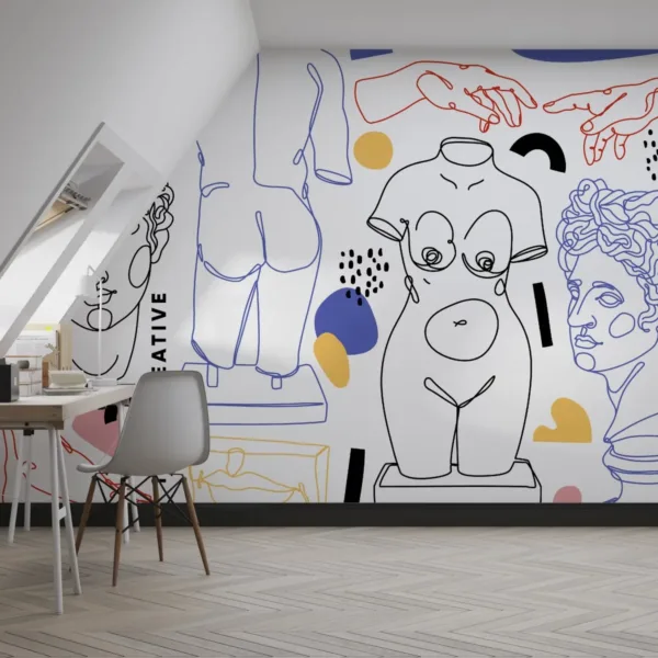 Modern Boho Art Accent Wall Wallpaper - Geometric Shapes Wall Mural - Bold & Colorful Mural - Home Office, Living & Bedroom Decor - Contemporary Home Modern Boho Art Accent Wall Wallpaper - Geometric Shapes Wall Mural - Bold & Colorful Mural - Home Office, Living & Bedroom Decor - Contemporary Home