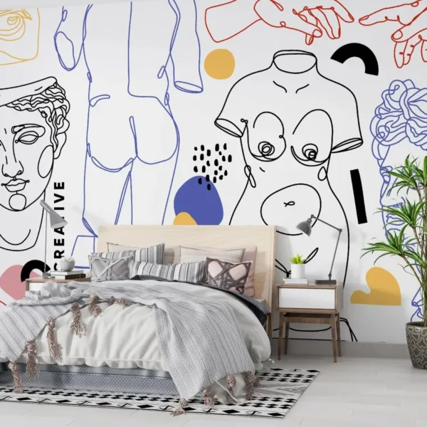 Modern Boho Art Accent Wall Wallpaper - Geometric Shapes Wall Mural - Bold & Colorful Mural - Home Office, Living & Bedroom Decor - Contemporary Home Modern Boho Art Accent Wall Wallpaper - Geometric Shapes Wall Mural - Bold & Colorful Mural - Home Office, Living & Bedroom Decor - Contemporary Home