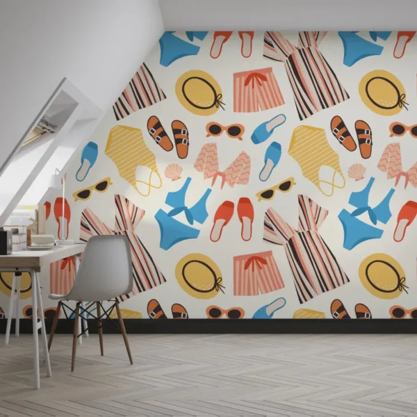 Summer Vibes Wallpaper - Colorful & Playful Wall Mural - Tropical & Urban Theme - Home Office Decor - Bright & Eye-Catching Mural - Fun Home Inspo Summer Vibes Wallpaper - Colorful & Playful Wall Mural - Tropical & Urban Theme - Home Office Decor - Bright & Eye-Catching Mural - Fun Home Inspo