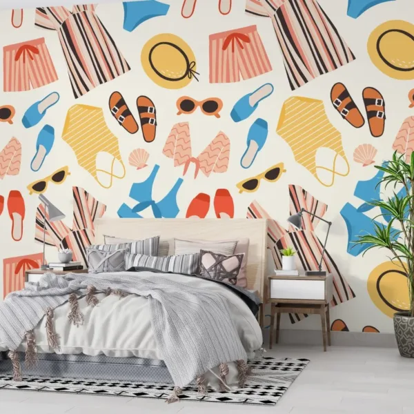 Summer Vibes Wallpaper - Colorful & Playful Wall Mural - Tropical & Urban Theme - Home Office Decor - Bright & Eye-Catching Mural - Fun Home Inspo Summer Vibes Wallpaper - Colorful & Playful Wall Mural - Tropical & Urban Theme - Home Office Decor - Bright & Eye-Catching Mural - Fun Home Inspo