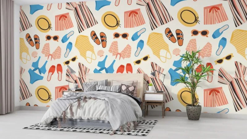 Summer Vibes Wallpaper - Colorful & Playful Wall Mural - Tropical & Urban Theme - Home Office Decor - Bright & Eye-Catching Mural - Fun Home Inspo