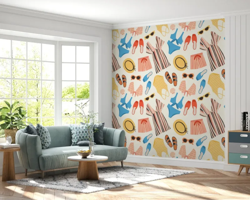 Summer Vibes Wallpaper - Colorful & Playful Wall Mural - Tropical & Urban Theme - Home Office Decor - Bright & Eye-Catching Mural - Fun Home Inspo
