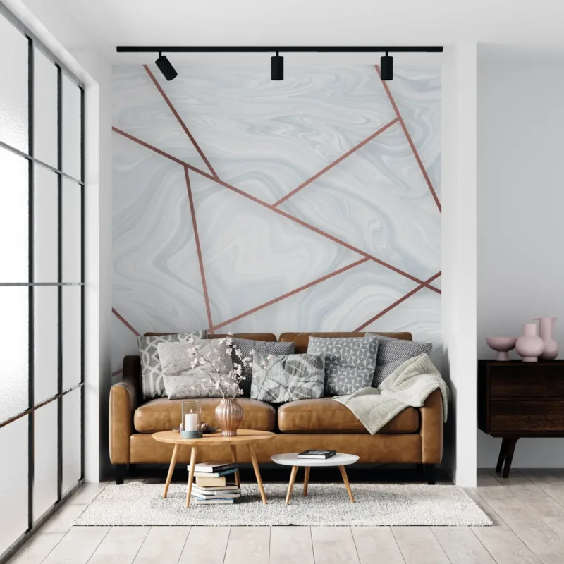 Geometric Marble Wallpaper - 3D Modern &Amp; Stylish Wall Mural - Grey &Amp; White With Copper Accents - Home Office, Living Room &Amp; Bedroom Decor Geometric Marble Wallpaper - 3D Modern & Stylish Wall Mural - Grey & White with Copper Accents - Home Office, Living Room & Bedroom Decor