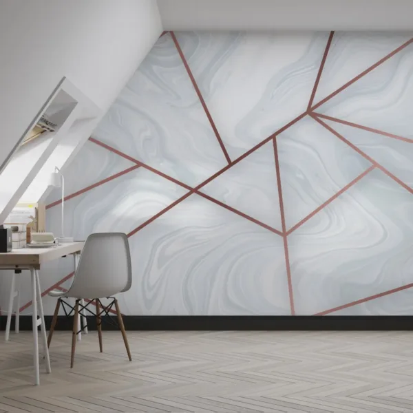 Geometric Marble Wallpaper - 3D Modern &Amp; Stylish Wall Mural - Grey &Amp; White With Copper Accents - Home Office, Living Room &Amp; Bedroom Decor Geometric Marble Wallpaper - 3D Modern & Stylish Wall Mural - Grey & White with Copper Accents - Home Office, Living Room & Bedroom Decor