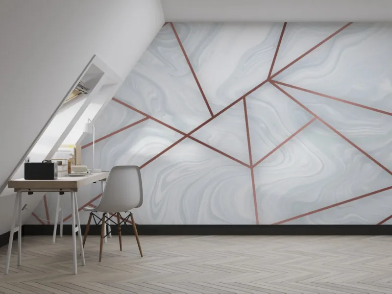 Geometric Marble Wallpaper - 3D Modern &Amp;Amp; Stylish Wall Mural - Grey &Amp;Amp; White With Copper Accents - Home Office, Living Room &Amp;Amp; Bedroom Decor Geometric Marble Wallpaper - 3D Modern & Stylish Wall Mural - Grey & White with Copper Accents - Home Office, Living Room & Bedroom Decor