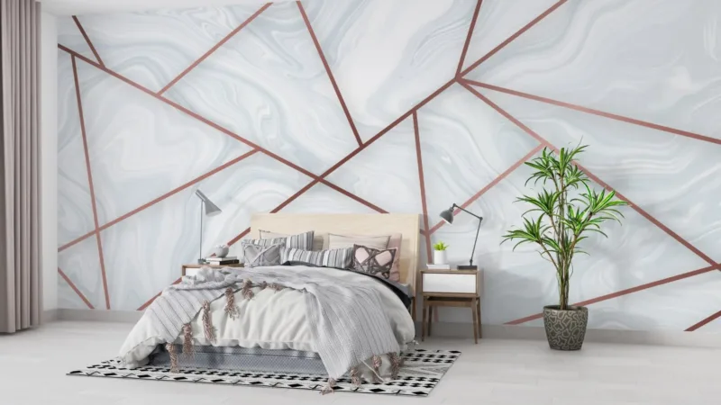 Geometric Marble Wallpaper - 3D Modern &Amp; Stylish Wall Mural - Grey &Amp; White With Copper Accents - Home Office, Living Room &Amp; Bedroom Decor Geometric Marble Wallpaper - 3D Modern & Stylish Wall Mural - Grey & White with Copper Accents - Home Office, Living Room & Bedroom Decor