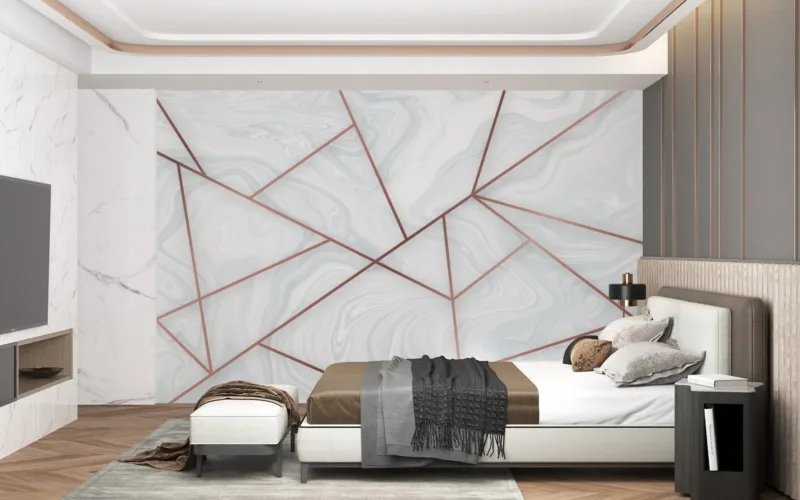 Geometric Marble Wallpaper - 3D Modern &Amp; Stylish Wall Mural - Grey &Amp; White With Copper Accents - Home Office, Living Room &Amp; Bedroom Decor Geometric Marble Wallpaper - 3D Modern & Stylish Wall Mural - Grey & White with Copper Accents - Home Office, Living Room & Bedroom Decor