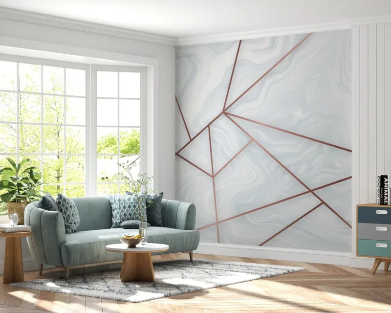 Geometric Marble Wallpaper - 3D Modern &Amp; Stylish Wall Mural - Grey &Amp; White With Copper Accents - Home Office, Living Room &Amp; Bedroom Decor Geometric Marble Wallpaper - 3D Modern & Stylish Wall Mural - Grey & White with Copper Accents - Home Office, Living Room & Bedroom Decor