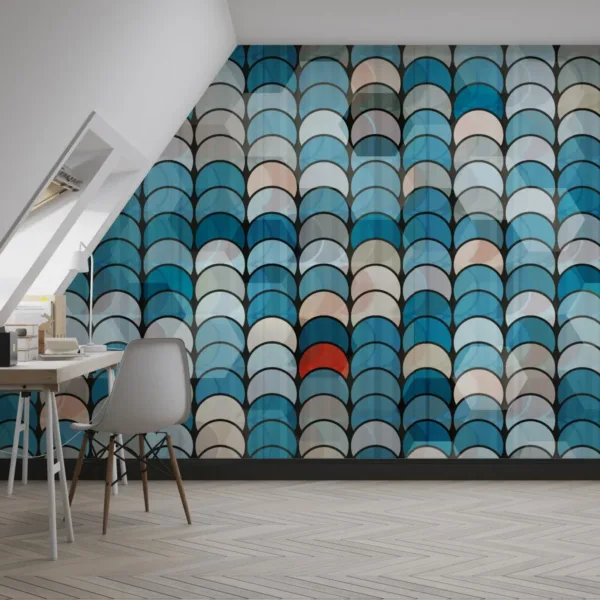 Blue & White Geometric Wallpaper - Modern Wall Mural - Urban & Contemporary Style - Home Office Decor - Stylish & Trendy Mural Blue & White Geometric Wallpaper - Modern Wall Mural - Urban & Contemporary Style - Home Office Decor - Stylish & Trendy Mural