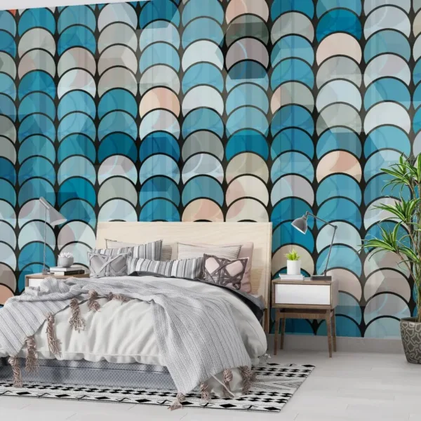 Blue & White Geometric Wallpaper - Modern Wall Mural - Urban & Contemporary Style - Home Office Decor - Stylish & Trendy Mural Blue & White Geometric Wallpaper - Modern Wall Mural - Urban & Contemporary Style - Home Office Decor - Stylish & Trendy Mural