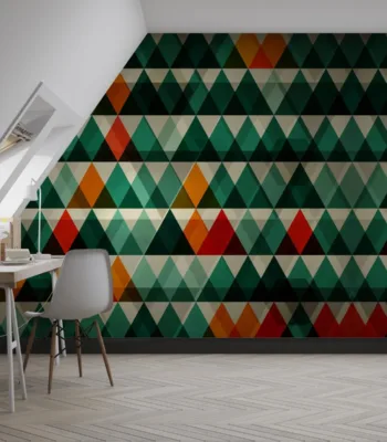 Geometric Wallpaper - Modern &Amp; Bold Wall Mural - Green, Orange &Amp; Red - Tropical &Amp; Urban Theme - Home Office Decor - Durable &Amp; Easy To Clean Geometric Wallpaper - Modern & Bold Wall Mural - Green, Orange & Red - Tropical & Urban Theme - Home Office Decor - Durable & Easy to Clean