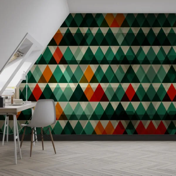 Geometric Wallpaper - Modern & Bold Wall Mural - Green, Orange & Red - Tropical & Urban Theme - Home Office Decor - Durable & Easy to Clean Geometric Wallpaper - Modern & Bold Wall Mural - Green, Orange & Red - Tropical & Urban Theme - Home Office Decor - Durable & Easy to Clean