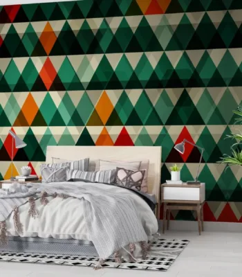 Geometric Wallpaper - Modern &Amp; Bold Wall Mural - Green, Orange &Amp; Red - Tropical &Amp; Urban Theme - Home Office Decor - Durable &Amp; Easy To Clean Geometric Wallpaper - Modern & Bold Wall Mural - Green, Orange & Red - Tropical & Urban Theme - Home Office Decor - Durable & Easy to Clean